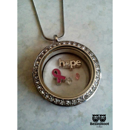 FLOATING LOCKET - PINK RIBBON FLOATING LOCKET - PINK RIBBON